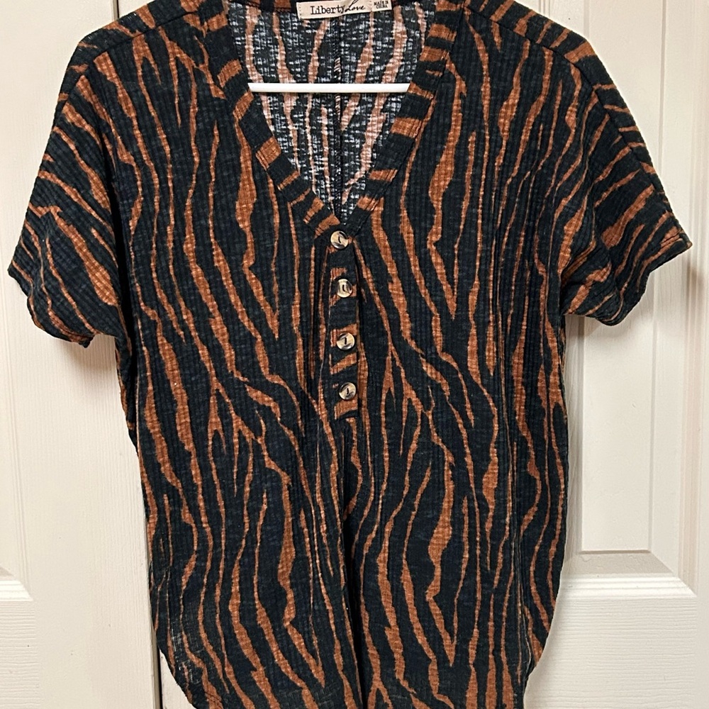 Liberty Love Black and Brown Zebra Print Blouse